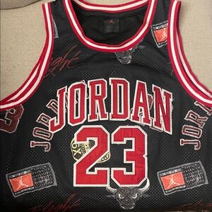 Jordan Black and Red Graphic Basketball Jersey 23 Bulls